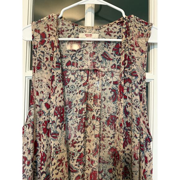 Boho long duster vest beige/red/blue floral L/XL Mossimo - Picture 3 of 7